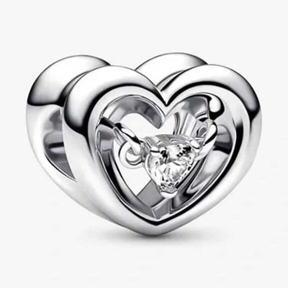 Pandora Radiant Heart & Floating Stone Charm  power of love Pendant Silver - Picture 1 of 3